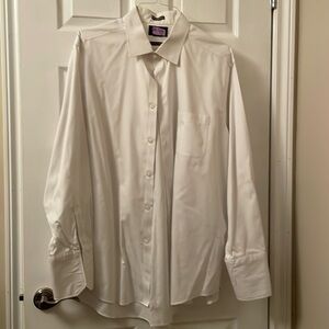 Men’s black brown freshly laundered dress shirt white w French cuffs. Size 18.5